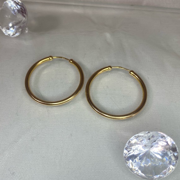 14K YELLOW GOLD classic polished endless hoops REAL GOLD 1” - Picture 7 of 15